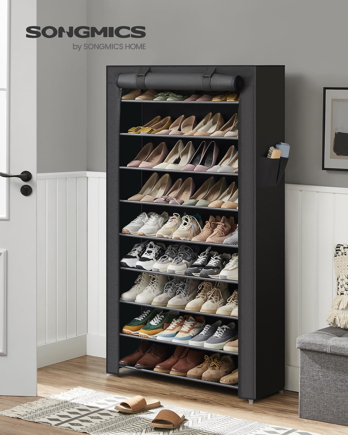 SONGMICS 10-Tier Shoe Rack, Shoe Storage Cabinet with Dustproof Cover, Free-Standing Shoe Storage