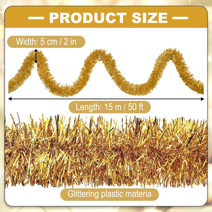 50 Feet Metallic Twist Tinsel Garland - Wall Hanging Backdrop for Parade Floats, Christmas Eve, New Year, Valentine's Day Parties (Champagne Gold, 2in x 50ft)