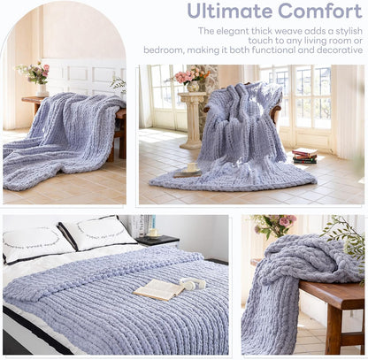 Chunky Knit Blanket - Luxury Soft Cozy 60 * 80 Throw Blanket,100% Woven Blanket Rope Knot Throw Blanket for Couch, Sofa, Home Decor, Gift - Machine Washable（Grey）