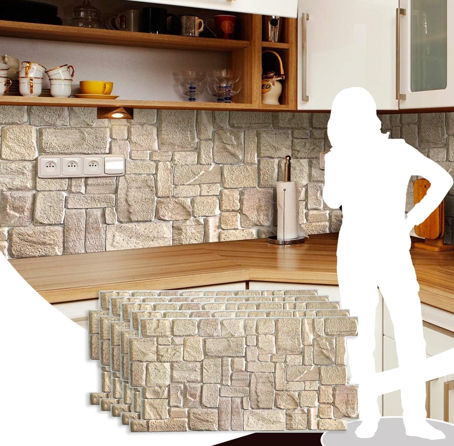 Dundee Deco PG7005-5 Beige Faux Limestone PVC 3D Wall Panel, 3.3 ft X 1.7 ft (98 cm X 50cm), Interior Design Wall Paneling Decor, 5.61 sq. ft. (0.49sq. m) Each, Pack of 5