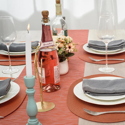AHHFSMEI Placemats Set of 6 for Dining Table Washable Woven Vinyl Non-Slip 18x12 inches Placemat Heat-Resistant Durable Table Mats for Dining Table Easy to Clean (Burnt Orange 6)