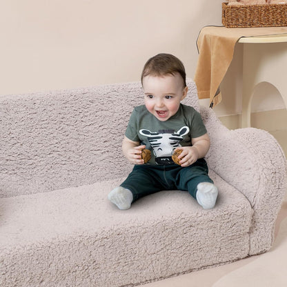 Kids Extra Wide Chairs for Toddler, 2-in-1 Toddler Soft Sherpa Couch Fold Out, Convertible Sofa to Lounger for Girls and Boys, Grey