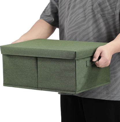 HOONEX Storage Bins with Lids for Organizing, Pack of 2, Storage Boxes with 2 Carrying Handles and Sturdy Heavy Cardboard, 16.5" L x 11.8" W x 7.5" H for Shoes, Books, Clothes, Olive