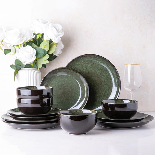 LERATIO Ceramic Dinnerware Sets for 4,Handcraft Stoneware Plates and Bowls Sets,Highly Chip and Crack Resistant | Dishwasher & Microwave & Oven Safe Dishes set,Reactive Glaze Dinnerware- Service for 4