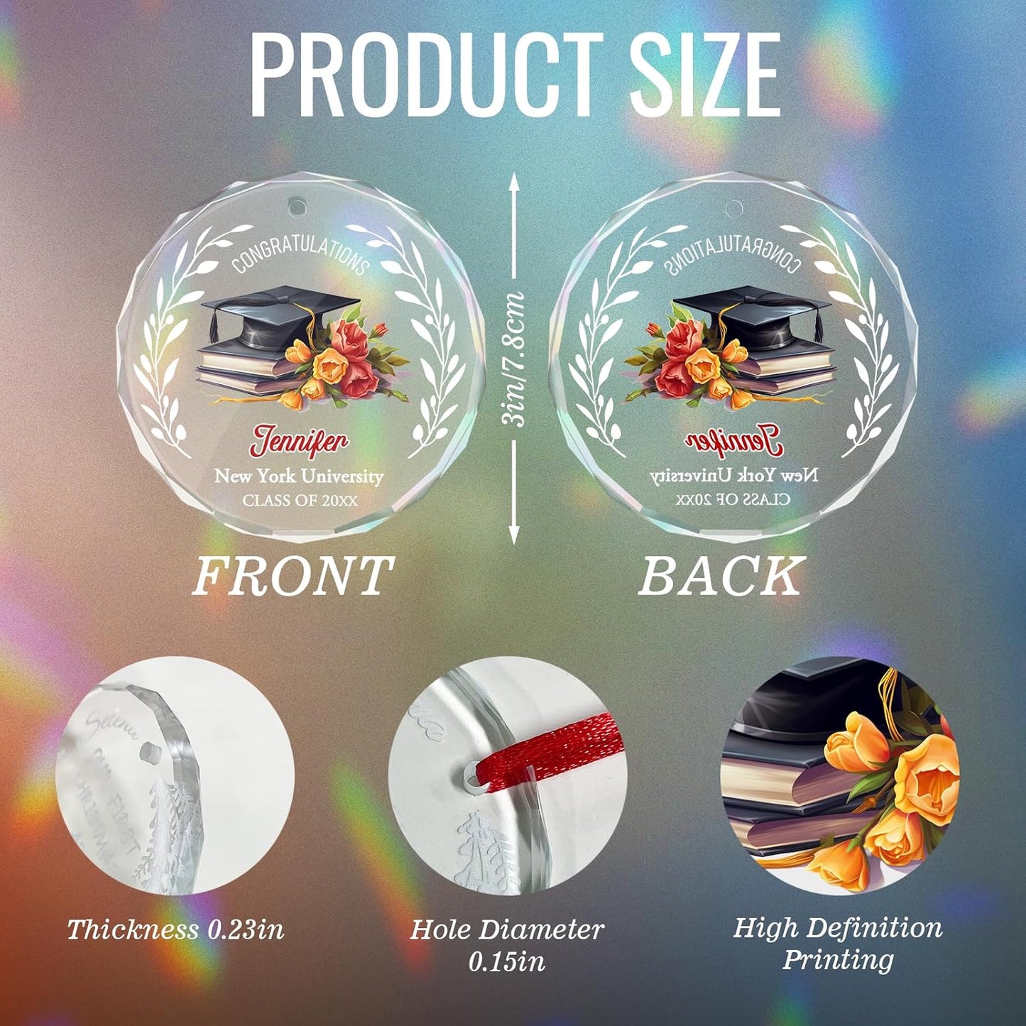 Personalized Graduate Glass Christmas Ornament, Class of 2025 Graduation Picture Ornament Gift for Congrats Son Daughter Friends, Custom Name School Graduation Ornaments Gifts