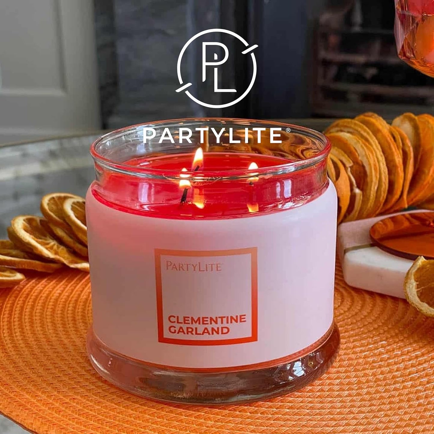 PartyLite 3-Wick Jar Candle, Highly Fragranced Clean Burning Glass Candle, 25-45 Hours Burn Time (Clementine Garland)