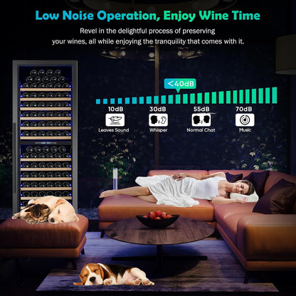 200 Bottle Dual Zone Wine Fridge ??24 Inch Large Capacity Wine Cooler Refrigerator Freestanding/Built-In with Upgraded Compressor, Low-Noise Wine Cellar & Intelligent Temperature Control - Black