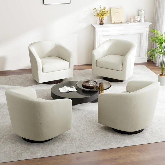 Swivel Barrel Accent Chair, Modern Round Linen Arm Chair for Living Room, Bedroom, Comfy Club