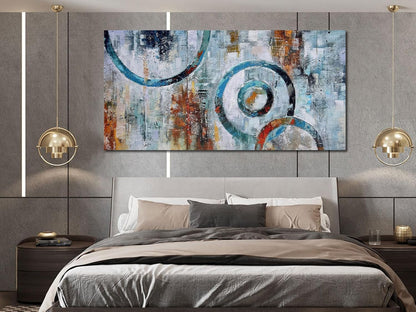 Arjun Abstract Wall Art Geometric Canvas Circle Painting Modern Grey Brown Picture Simple Artwork Framed for Bedroom Living Room Bathroom Home Office Wall Décor, Large Size 48"x24"