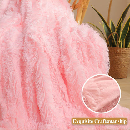 XeGe Luxury Faux Fur Blanket, Pink Soft Big Fluffy Throw, Shaggy Plush Decorative Cute Girls Furry Bed Throw, Fuzzy Blanket for Couch Bedroom Living Room, Pink, 60x90