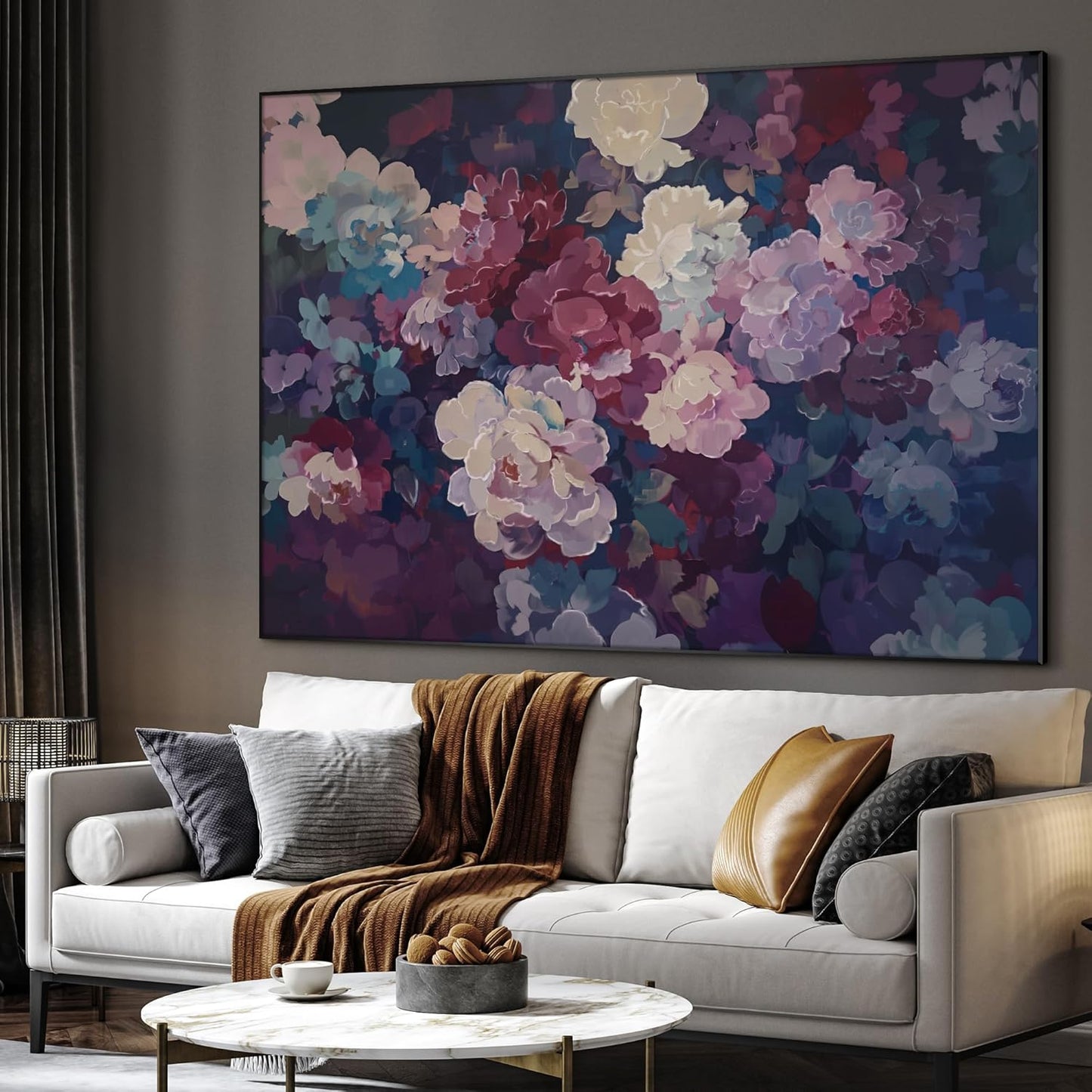 SIGNWIN 46"x60" Extra Large Framed Wall Art Bold Peony Bloom in Colorful Impressionist Style, Lush Floral for Home Living Room Bedroom Decor (Frame Assembly Required)