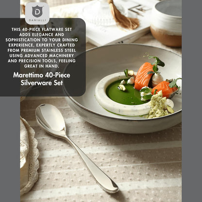 Silverware Set for 8 | 18/10 Stainless Steel Flatware Set | Mirror Finish, Heavy-Duty, Dishwasher Safe, Elegant & Durable, Built to Last (40-Piece, Marettimo)