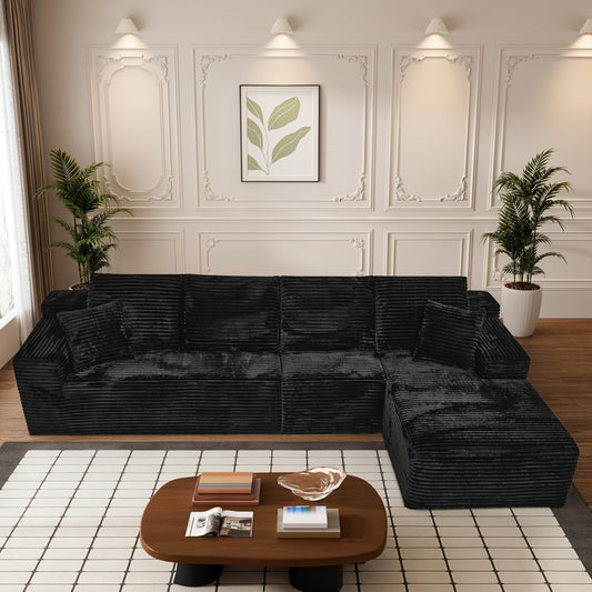 Modular Sectional Sofa Cloud Sectional Couch, 135" Comfy Fluffy L Shaped Black Couches for Living
