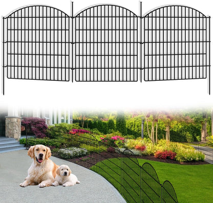 10 Panels No Dig Decorative Outdoor Garden Fence for Yard, 33in (H) x 24ft (L) Animal Barrier Fencing Rustproof Metal Panel Border for Dog, Rabbits Patio Camping Temporary Ground Stakes
