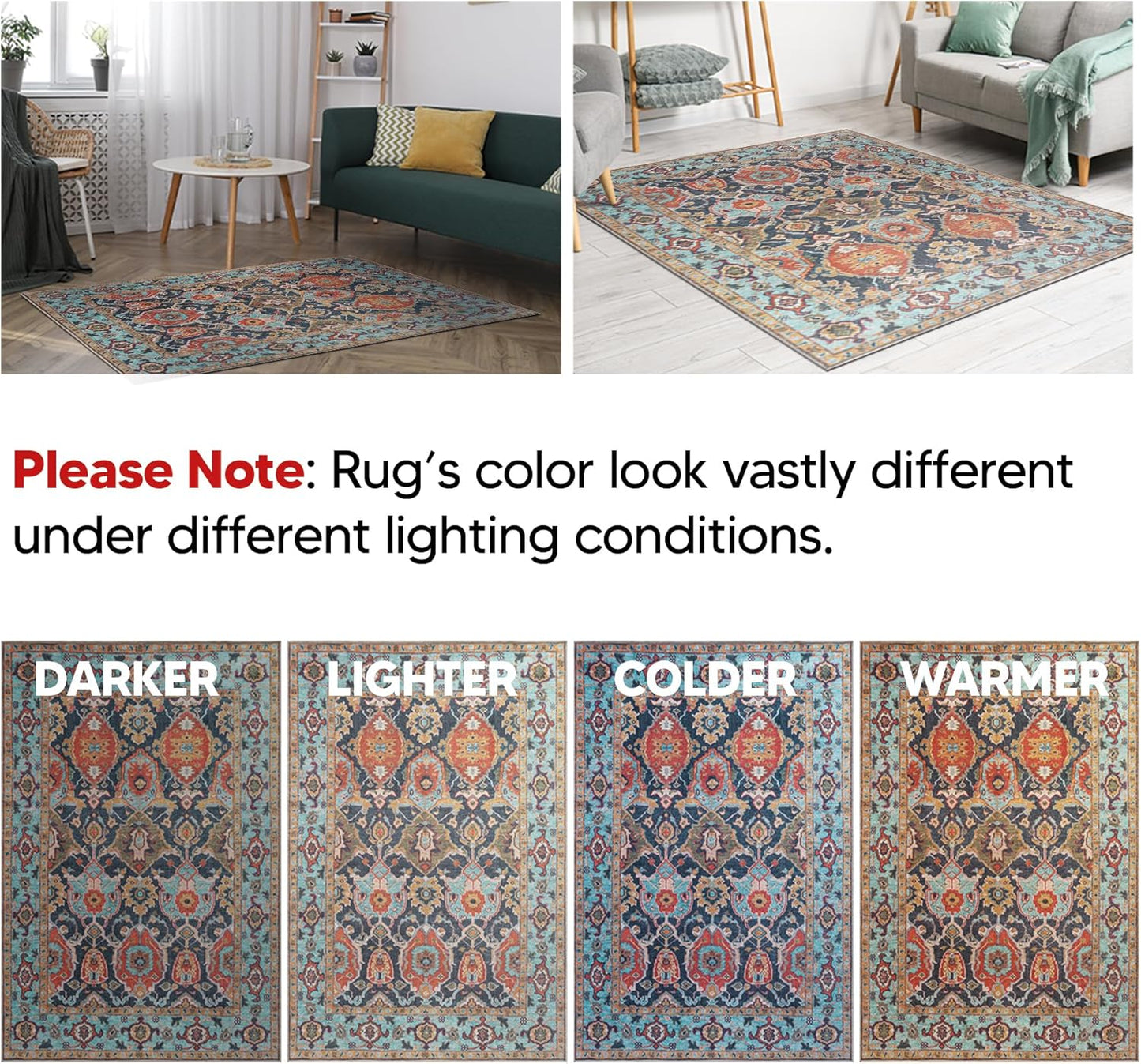 Keen Home Design 3x5 Rug - Machine Washable Entry Rug with Non-Slip Backing, Ideal for Enteryway, Kitchen, Bathroom, Laundry Room - Vintage, Easy Clean, Durable, Low Pile Rug - (3' x 5')