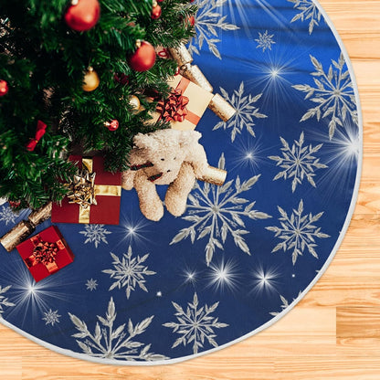 Christmas Blue Snowflakes Background Tree Skirt, Seasonal Tree Mat Holiday Party Supplies Ornaments Indoor Outdoor Decorations for Tabletop Trees 47.2 Inches