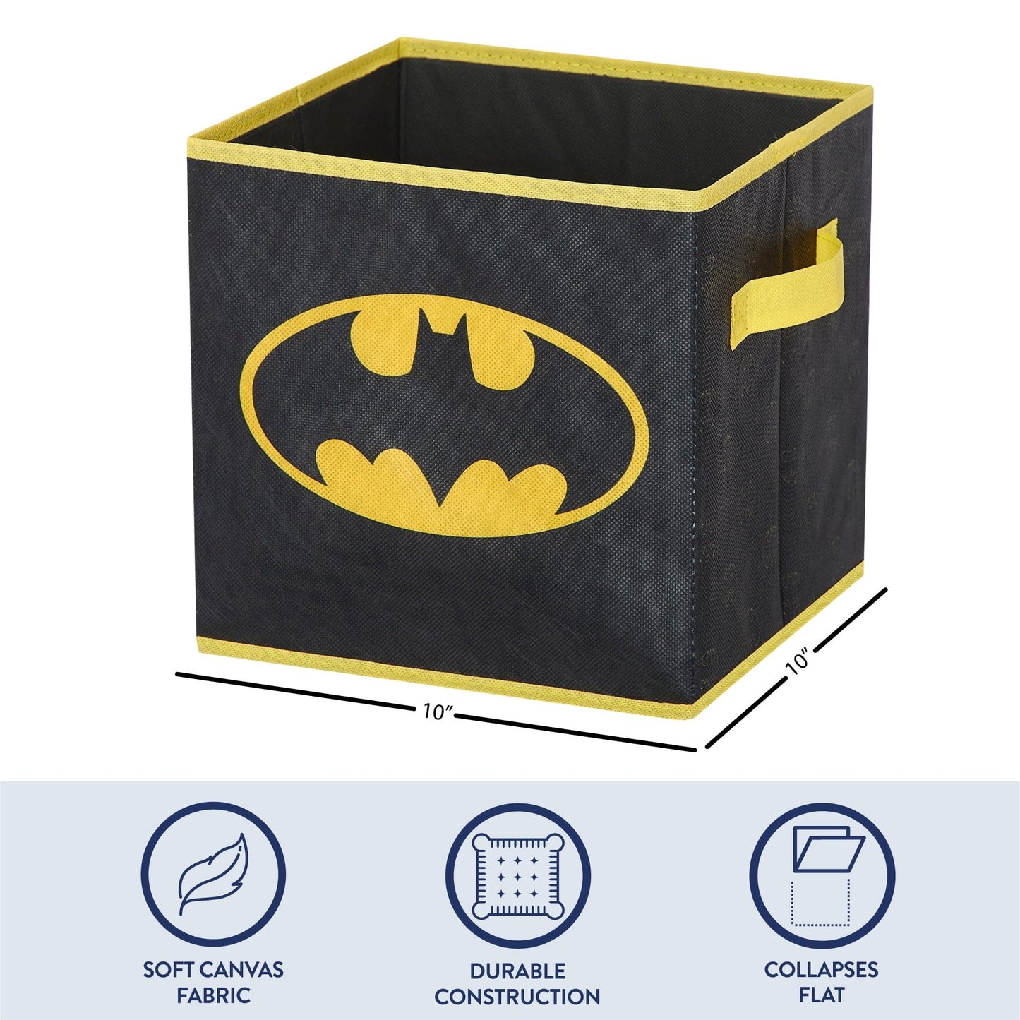 Batman Kids Storage Cubes, 2 Pack Foldable Fabric Bins with Handles, Collapsible Organizer Boxes