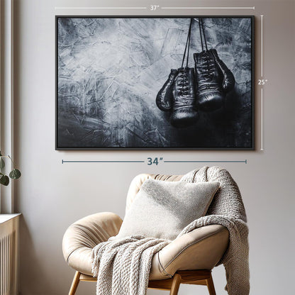 ElephantStock Boxing Gloves Wall Art - Horizontal Framed Canvas - 1-Piece Living Room Wall Decor - Photography Sports Canvas Print - Black and Gray Decor for Wall - 37" X 25"