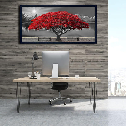 Black and White Red Tree Wall Art Canvas Print Picture Large Red Tree Landscape Modern Artwork for Living Room Bedroom Office Home Wall Decor With Frame 29X58inch Black Framed