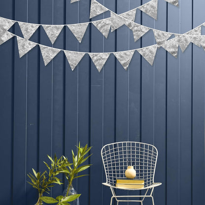 Pinkblume Double Sided Sequin Fabric Triangle Pennant Banner Flag Bunting Garland for Silver Theme Nursery Classroom Home Bedroom Wall Holiday Christmas Decor