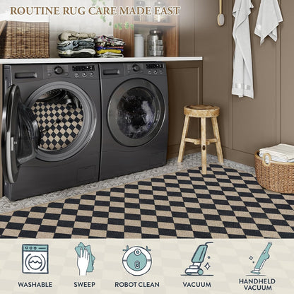 Lahome Checkered Outdoor Runner Rug, 2x8 Kitchen Runner Rugs for Non Skid Washable Entryway Carpet, Checkerboard Non Slip Non Shedding Carpet for Bedroom