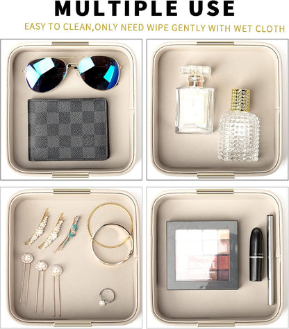 SANZIE Luxury Leather Desktop Storage Small Catchall Organizer Decorative Tray for Entryway Table to Hold Jewelry Watch Cosmetics Keys Phone Wallet, Home & Office Accessories (Metal Glided, Grey)