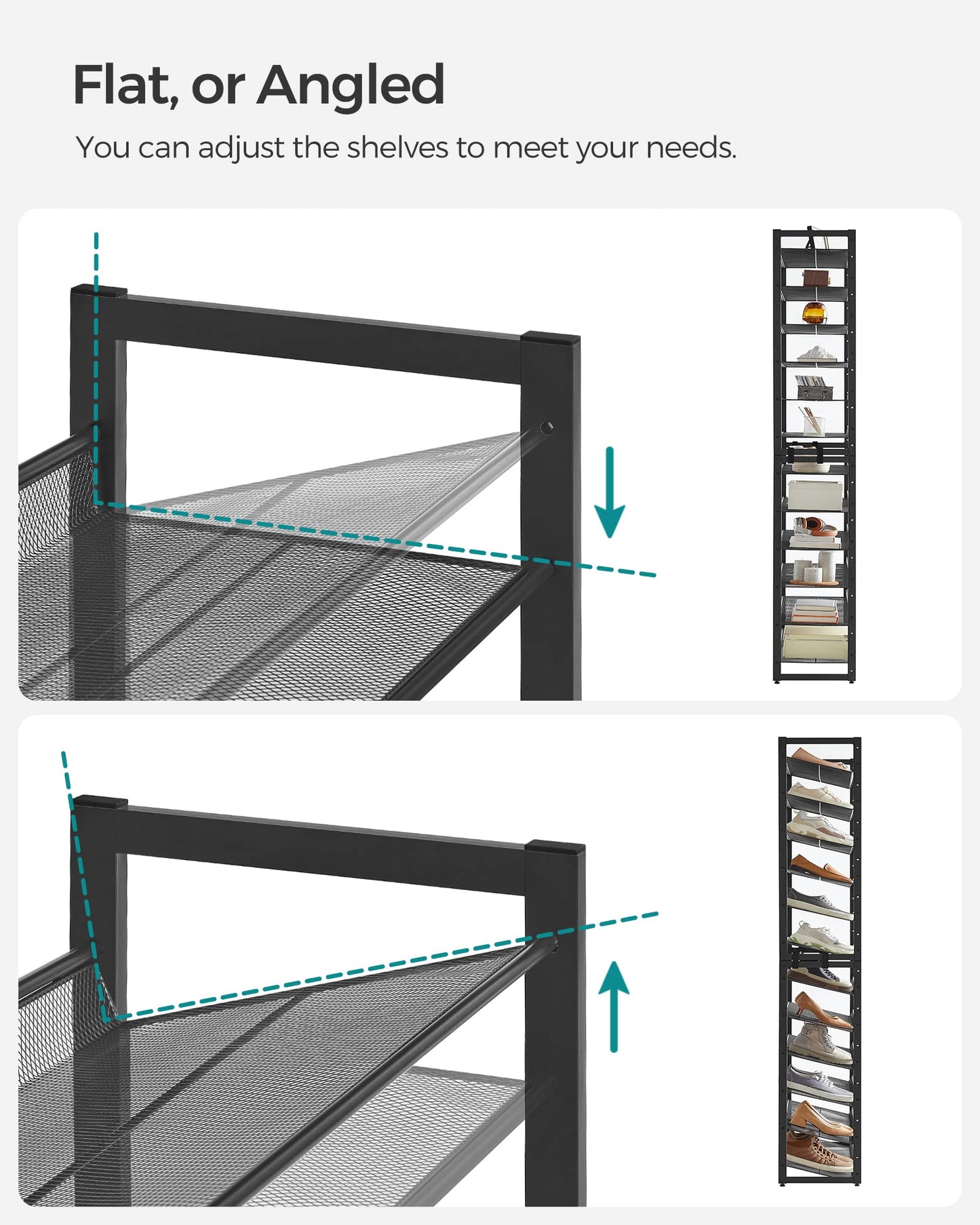 SONGMICS Shoe Rack, 12-Tier Shoe Organizer, Metal Shoe Storage for Garage, Entryway, Set of 2