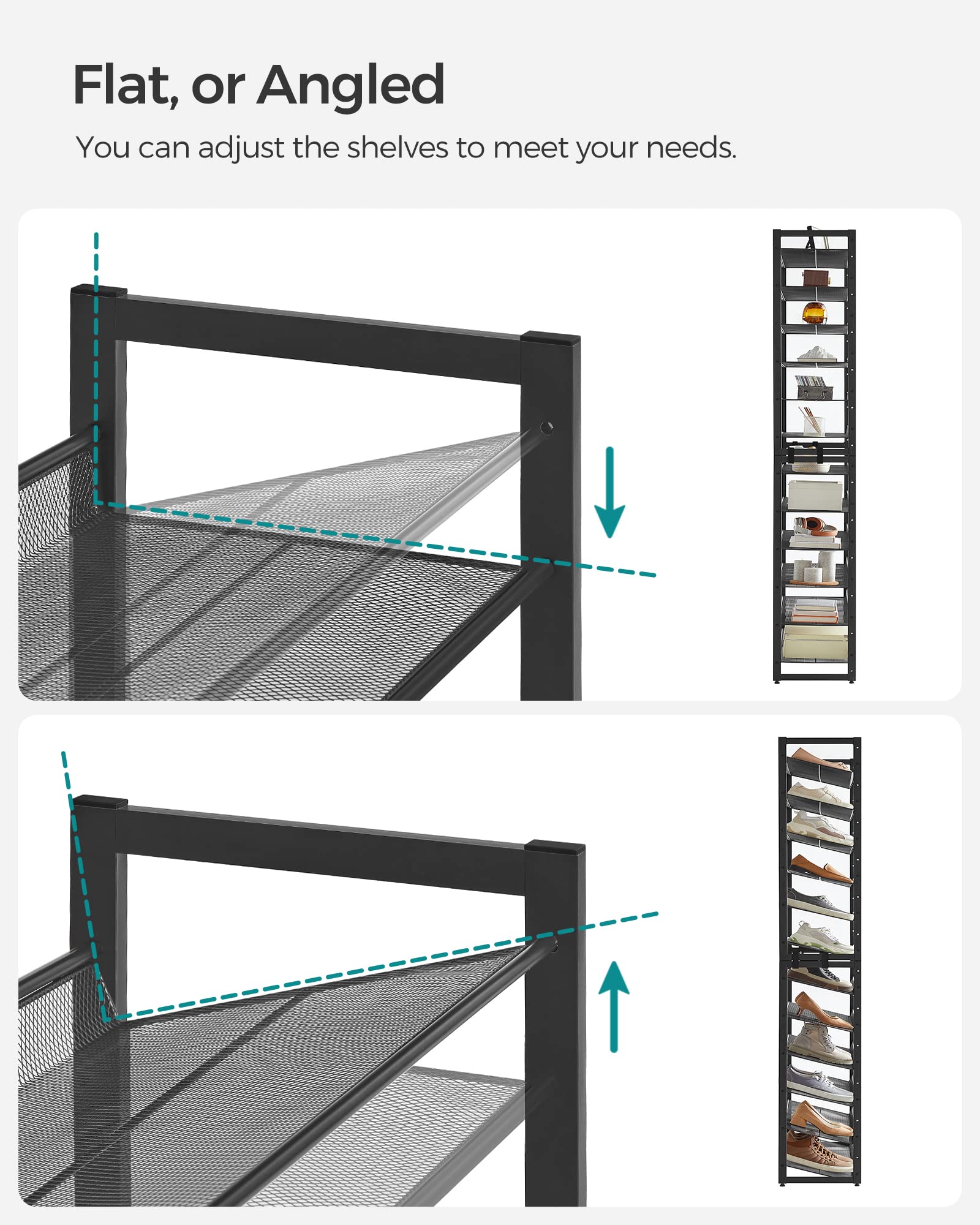 SONGMICS Shoe Rack, 12-Tier Shoe Organizer, Metal Shoe Storage for Garage, Entryway, Set of 2