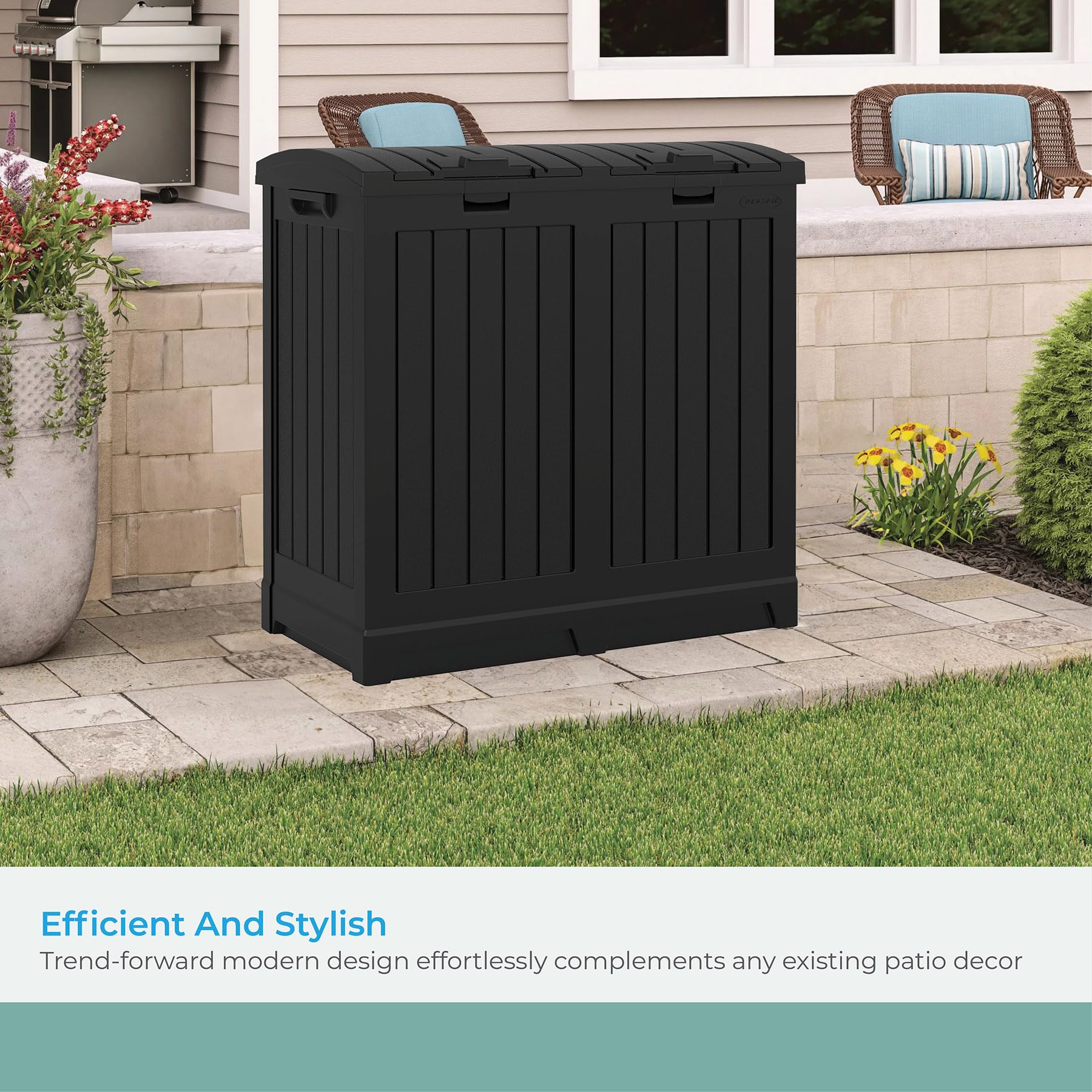 Suncast Dual 33 Gal Trash Hideaway Cabinet, Discrete Outdoor Storage