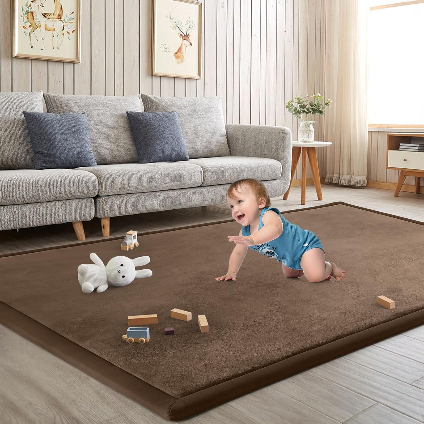 Baby Play Mat for Floor Tummy Time Mat Nursery Rug Muscle Mat Area Rug Playroom Rug Tatami Mat 6'7"x6'7" Memory Foam 1.3" Thick Crawling Mat for Babies,Toddlers, Infants, Kids,Floor Mat,Coffee