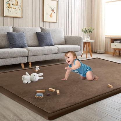 Baby Play Mat for Floor Tummy Time Mat Nursery Muscle Area Playroom Rug Tatami 79"x138" Memory Foam 1.3" Thick Crawling For Babies,Toddlers, Infants, Kids,Floor,Coffee
