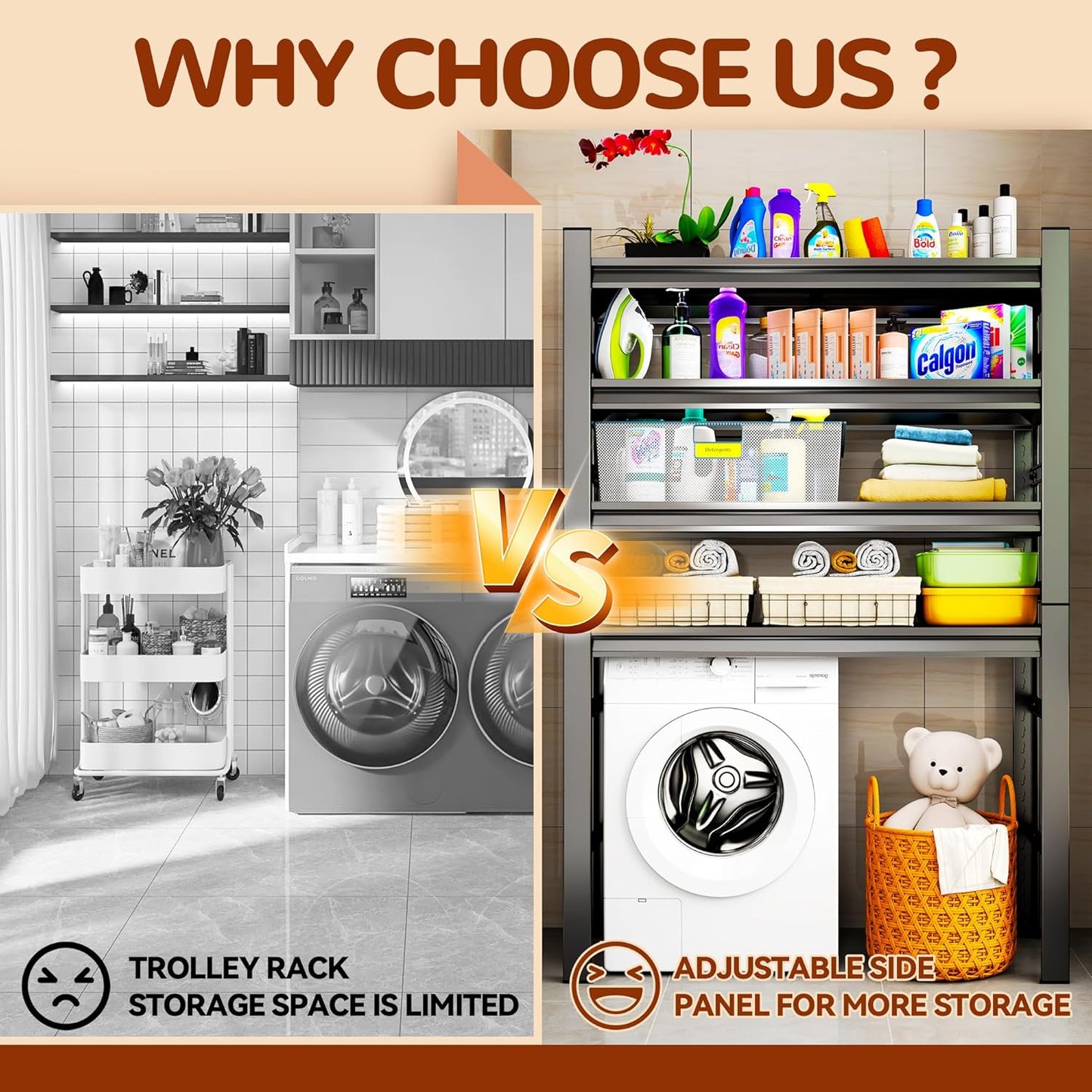 Laundry Shelf,5 Tier Over Washer and Dryer Storage Shelves,Adjustable Easy to Install,Space Saver Laundry Shelf Organizer,Utility Shelves for Balcony,Black,72”H*15.7”D*35.4“W