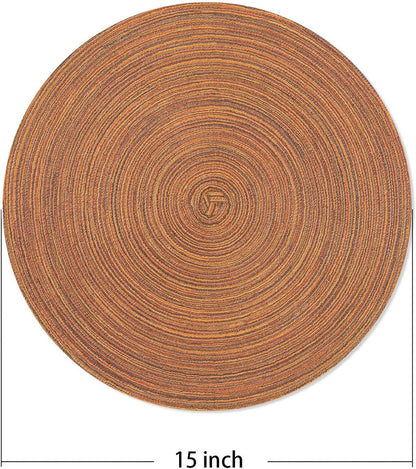 AHHFSMEI Round Braided Placemats Set of 6 Round Table Mats for Dining Tables Natural Woven Heat Resistant Place mats 15 Inch (Brown)