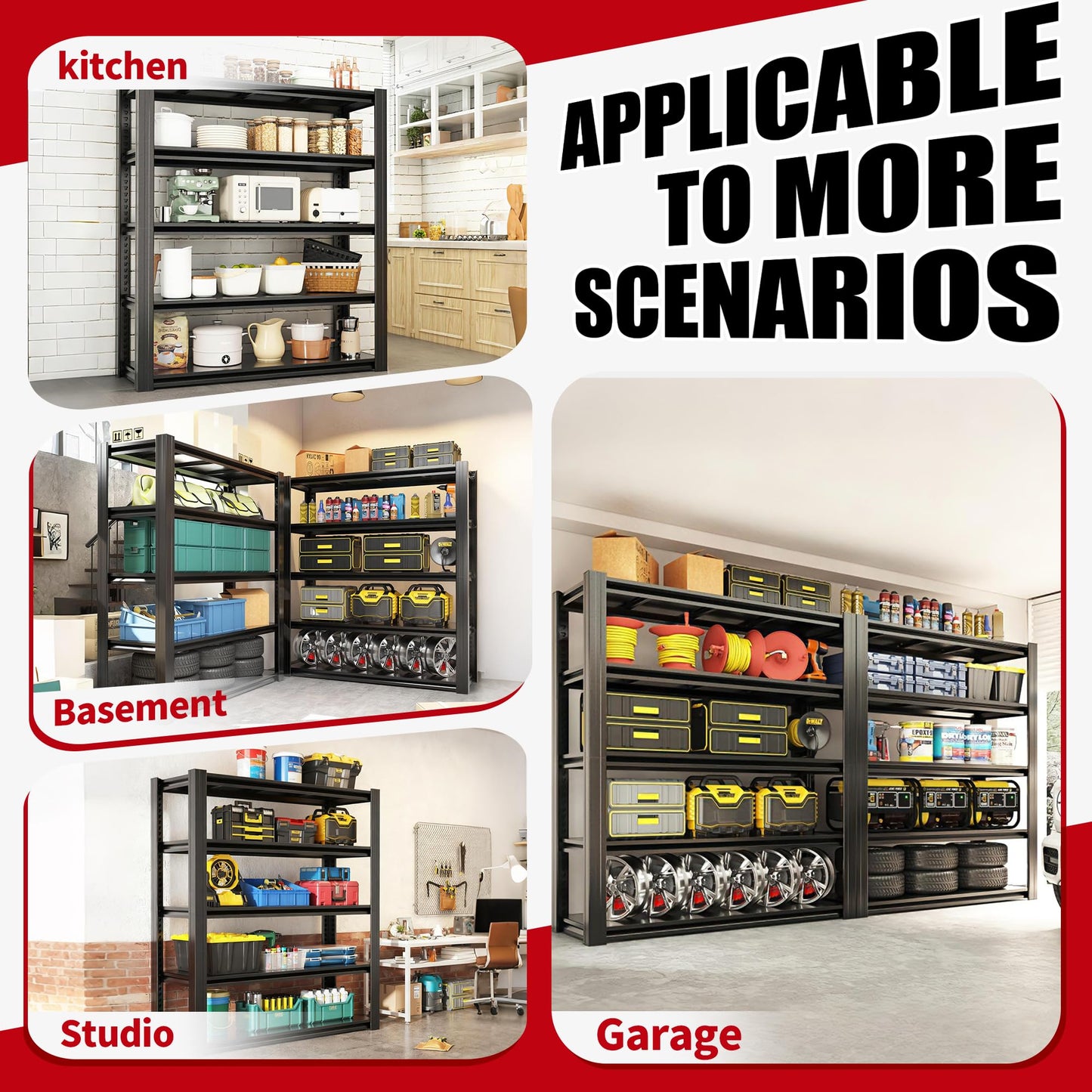FOSTOKO Storage Shelves, 5-Tier Garage Shelving, Adjustable Heavy Duty Shelving Units, Metal