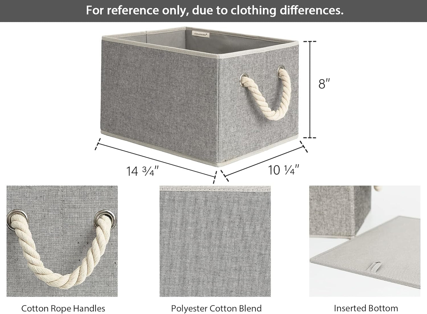 StorageWorks Storage Baskets for Shelves, Foldable Fabric Closet Storage Bins with Handles, Fabric Storage Bins Clothes Organizer, Gray, 3-Pack, Large