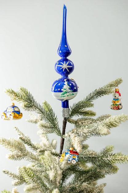 Christmas Tree Topper Spitz Glass Mouth Blown Hand-Decorated Embellishments (Midnight Blue, 12 inch)