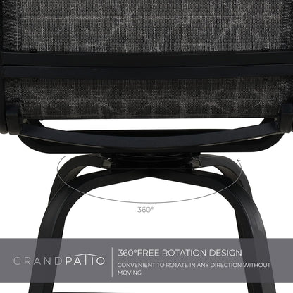 Grand patio Counter Height Outdoor Swivel Bar Stools Set of 2, Patio Bar Chairs with Arms Backs for Porch Balcony, Poolside, Deck (Black&Grey Plaid, 2PC)