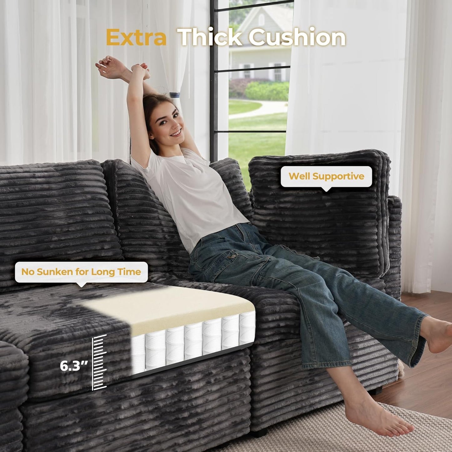 HOOOWOOO Modular Sectional Sofa,8 Pieces Sectional Couches for Living Room,131X98 G Shaped Cloud Couch with Ottoman Chaise Set(Gray Velvet Corduroy)