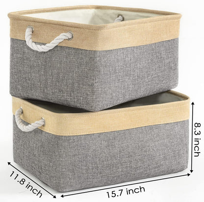 TheWarmHome Fabric Storage Bins Baskets for Organizing, Large Sturdy Storage Basket W/Handles, Decorative Foldable Storage Baskets for Shelves Closet Nursery Toy (Large - 3 Pack 15.7L×11.8W×8.3H)