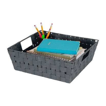 Simplify 2 Pack Large Storage Shelf Totes with Woven Strap in Grey | Decorative | Baskets |