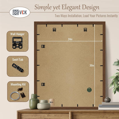 VCK 24x30 Brown Poster Frame 3 Pack, Wood Picture Frame with Exclusive Wood Grain, Wall Mounting Hanging