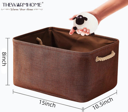 TheWarmHome Decorative Basket Rectangular Fabric Storage Bin Organizer Basket with Handles for Clothes Storage (Brown, Large-1Pack,15L*10.5W*8H)