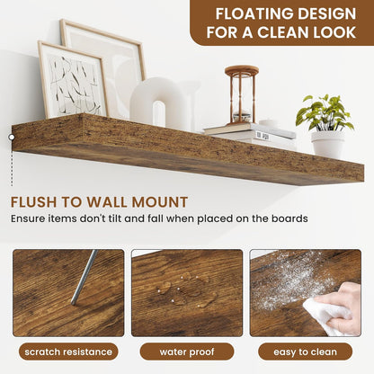 fuqing Floating Shelves for Wall, Bathroom Shelf Wall Mounted for Storage, Shelves with Invisible Bracket for Bedroom, Kitchen, Living Room, Farmhouse Small Book Shelf, 40 Inch Set of 2, Rustic Brown