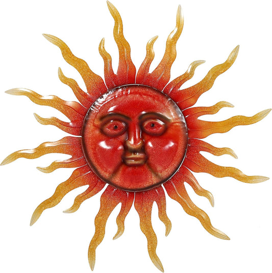 TICKCACY 33" Metal Sun Wall Art Decor, Large Sun Face Wall Art Decoration for Indoor Outdoor, Metal Wall Hanging for Living Room Bedroom Farmhouse Yard Fence Patio Garden