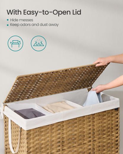 SONGMICS Laundry Hamper with Lid, 52.8 Gal (200 L) Synthetic Rattan,Foldable