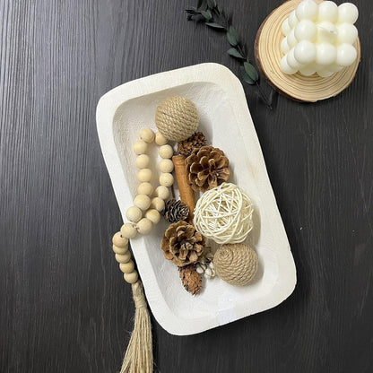 Wooden Dough Bowl Decor, Vintage Wooden Bowl Hand Carved Home Decor for Dining Table Center, Living Room, Kitchen Decor. (10inch white)