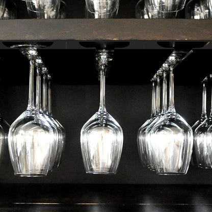 2PC Black Wooden Hanging Wine Glass Rack - Wall Mount Stemware Holder 25.3x11x2 cm - Space Saving Bar Organizer for Kitchen, Dining Room Home Decor (2pc)