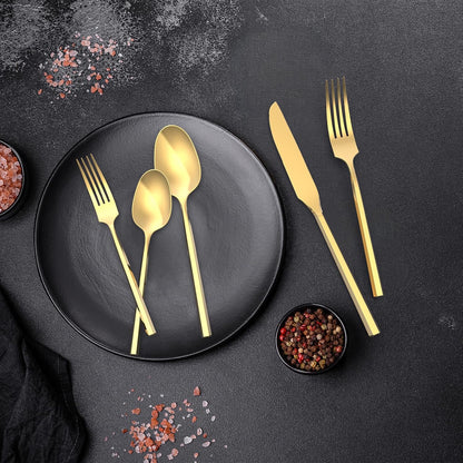 Gold 20 Piece Stainless Steel Silverware Set, Handle Flatware, Modern Mirror Finish Cutlery Set, Service for 4, Dishwasher Safe