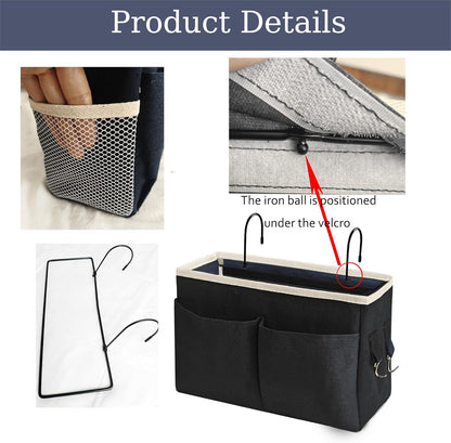 Bedside Caddy/Bedside Hanging Storage Bag Multi-Function Caddy for Bunk bed Hospital Beds Dorm Bed Rails, Holders Books Glasses Phones Magazine（2pc Black）