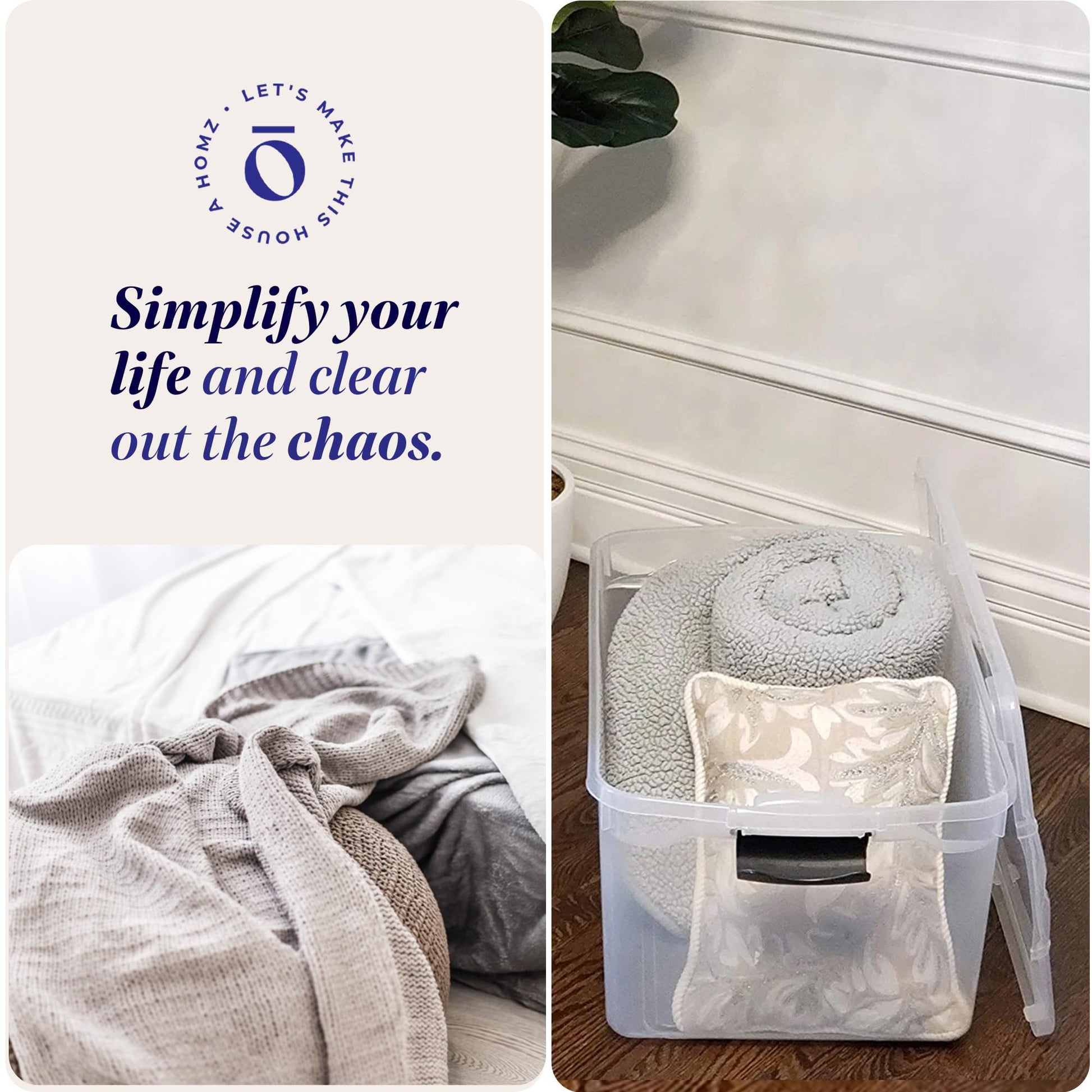 HOMZ Clear Plastic Storage Bins w/Latching Lid, 66 Qt, Gray Latch, 2 Pack